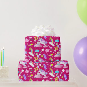 Papier Cadeau Licorne motif 10e anniversaire couleur rubis