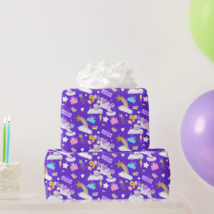 Papier Cadeau Licorne motif Anniversaire 9 ans Violet foncé