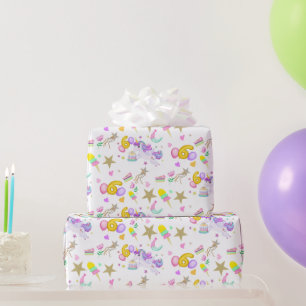 Papier Cadeau Licorne motif blanc 6ème anniversaire