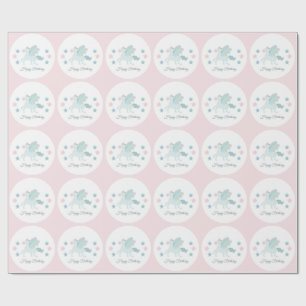 Papier Cadeau Licorne personnalisée Anniversaire rose bleu migno
