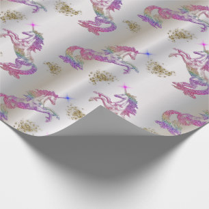 Papier Cadeau Licornes en cristal d'arc-en-ciel