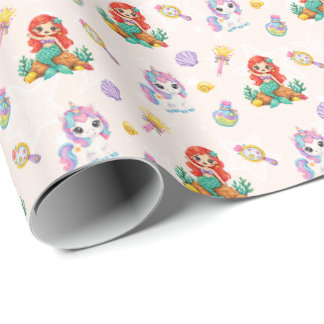 Papier Cadeau Licornes & Sirènes Magiques