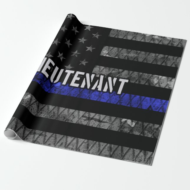 Papier Cadeau Lieutenant Thin Blue Line Drapeau désorganisé (Déroulé)