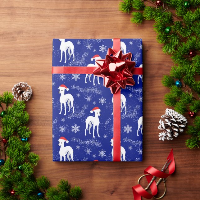 Papier Cadeau L'Iggy de Noël Greyhounds italien dans la neige (Cadeau de vacances)