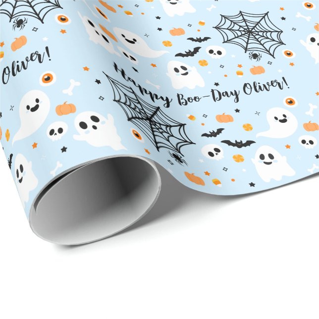 Papier Cadeau Light Blue Halloween Ghost (Coin rond)