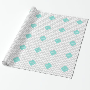 Papier Cadeau Light Gray White Chevron Aqua Quatrefoil monogram