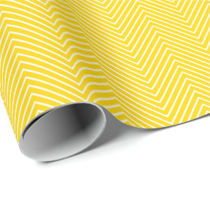 Papier Cadeau Ligne Chevron Blanc sur Jaune doré