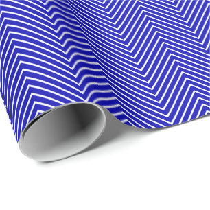 Papier Cadeau Ligne Chevron Blanc sur Royal Blue