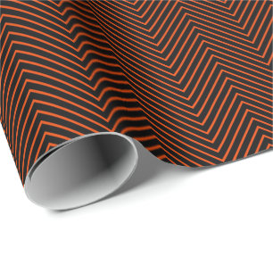 Papier Cadeau Ligne Chevron brillant orange sur noir