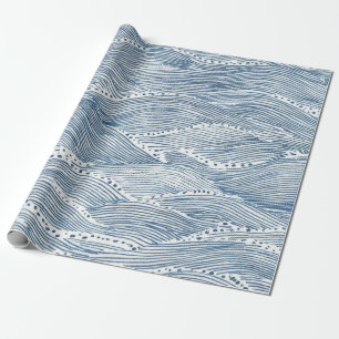Papier Cadeau Ligne d'onde indigo Art