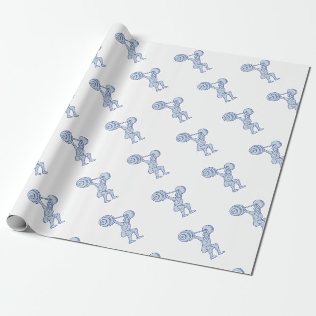 Papier Cadeau Ligne mono de levage d'haltère de haltérophile (Déroulé)