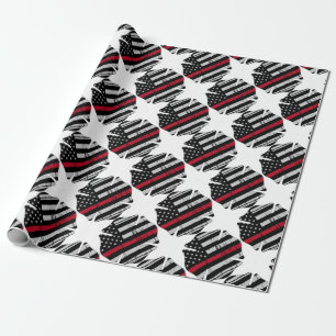 Papier Cadeau Ligne rouge mince de croix de pompier de drapeau