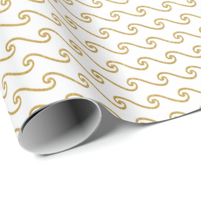 Papier Cadeau Lignes à bandes d'or blanc Vagues spirales (Coin rond)