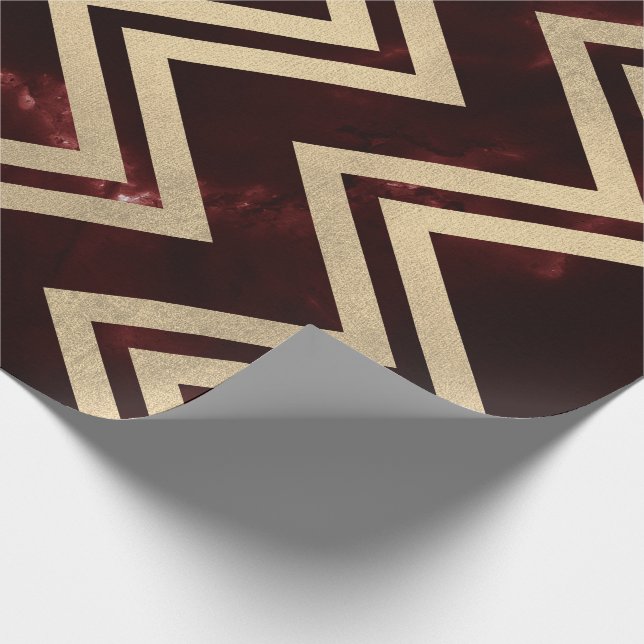 Papier Cadeau Lignes Chevron Zig Zag en or rouge de Bourgogne (Coin)