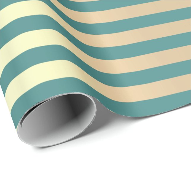 Papier Cadeau Lignes de bandes Minimales Champaigne Or Turquoise (Coin rond)