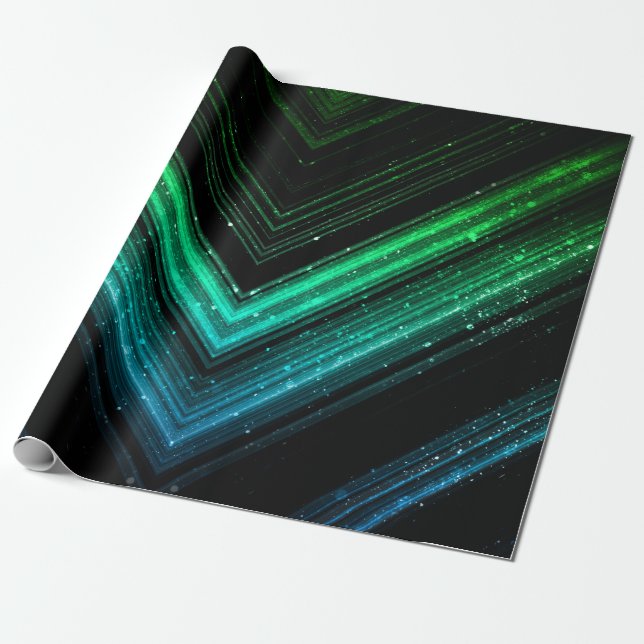 Papier Cadeau Lignes de chevrons de galaxie verte en métal brill (Déroulé)