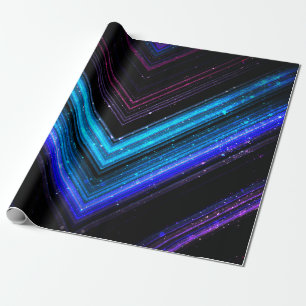 Papier Cadeau Lignes de galaxie violettes bleues métalliques sci