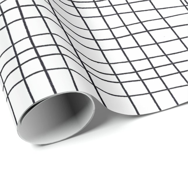 Papier Cadeau Lignes de grille à rayures dessinées à la main noi (Coin rond)