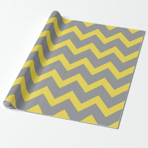 Papier Cadeau Lignes de motif gris-jaune Chevron rayées