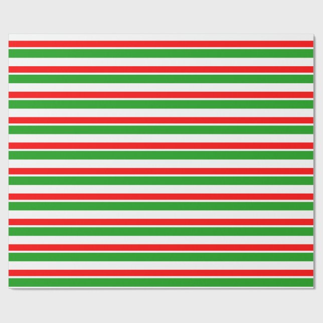 Papier Cadeau Lignes de Noël de couleur verte, blanche, rouge (Plat)