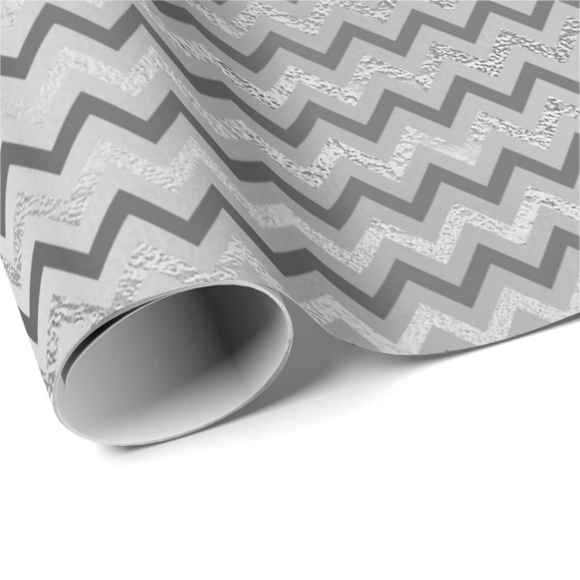 Papier Cadeau Lignes de rayures gris argent Chevron Zig Zag Lux (Coin rond)