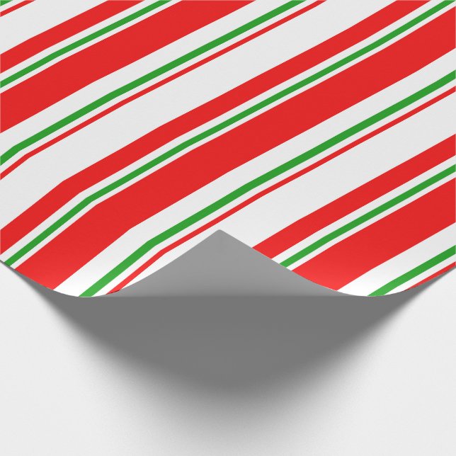 Papier Cadeau Lignes de style de Noël rouge, blanc et vert (Coin)