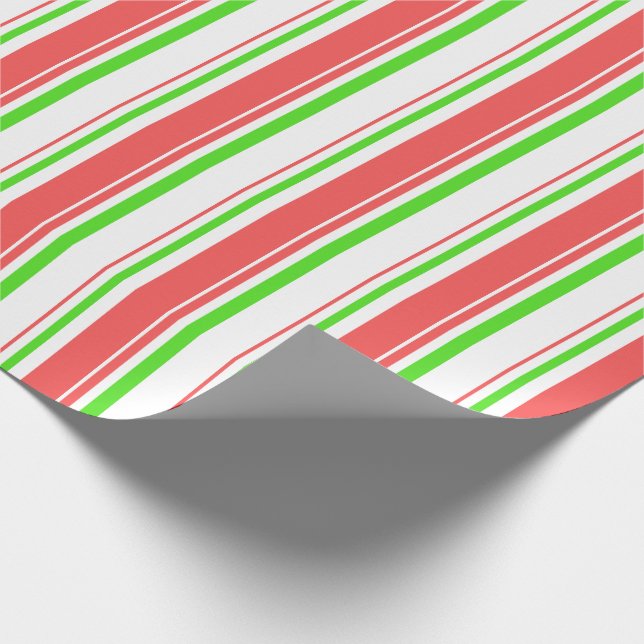 Papier Cadeau Lignes de style Noël rouge, blanc, vert (Coin)