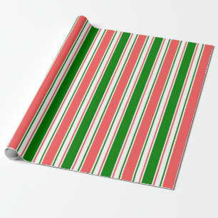 Papier Cadeau Lignes de style Noël rouge, blanc, vert