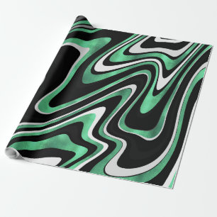 Papier Cadeau Lignes de Verre Vert Noir Rétro Design moderne