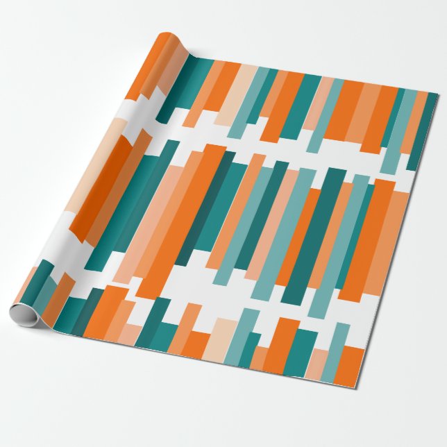 Papier Cadeau Lignes décalées - Turquoise et orange (Déroulé)