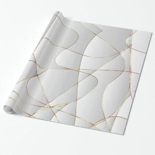 Papier Cadeau Lignes d'or en blanc