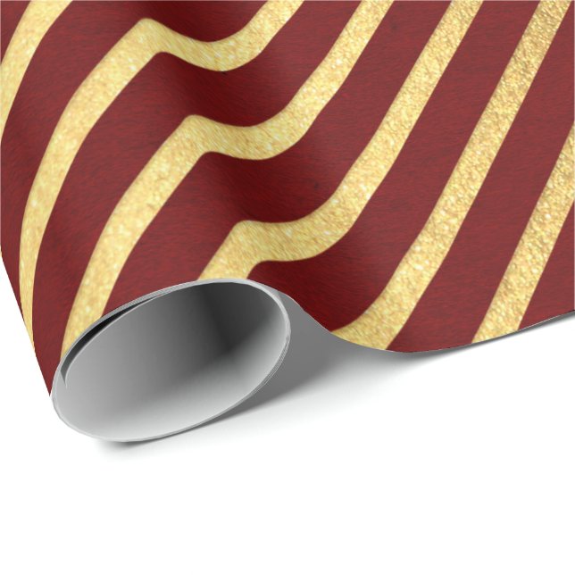 Papier Cadeau Lignes d'or Maroon Rouge Bourgogne Lux (Coin rond)