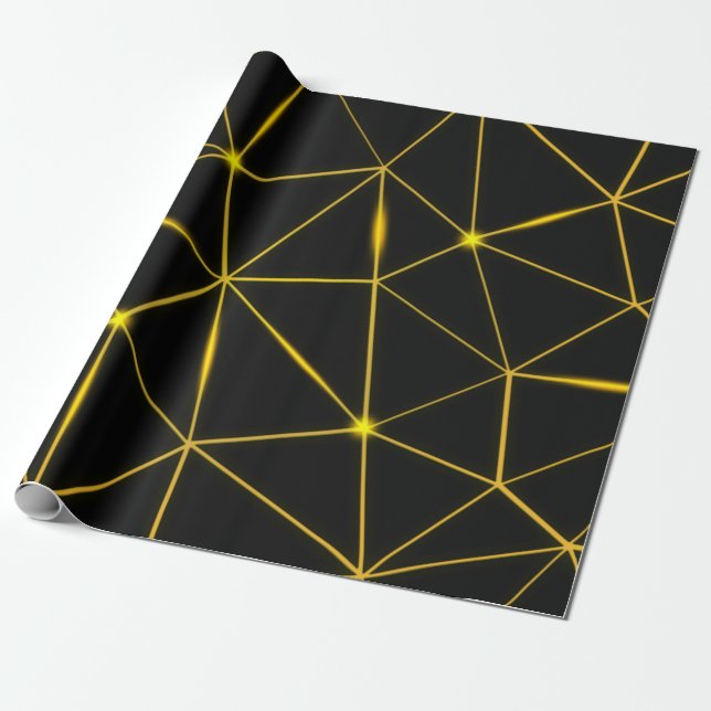 Papier Cadeau Lignes d'or triangles noirs géométriques (Déroulé)