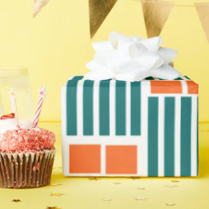 Papier Cadeau Lignes et boîtes orange et sarcelle 