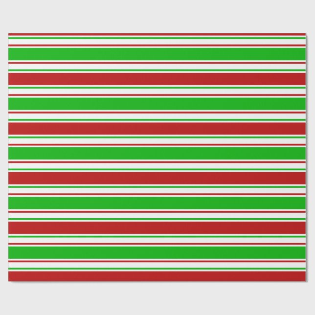 Papier Cadeau Lignes inspirées de Noël vert, blanc, rouge (Plat)
