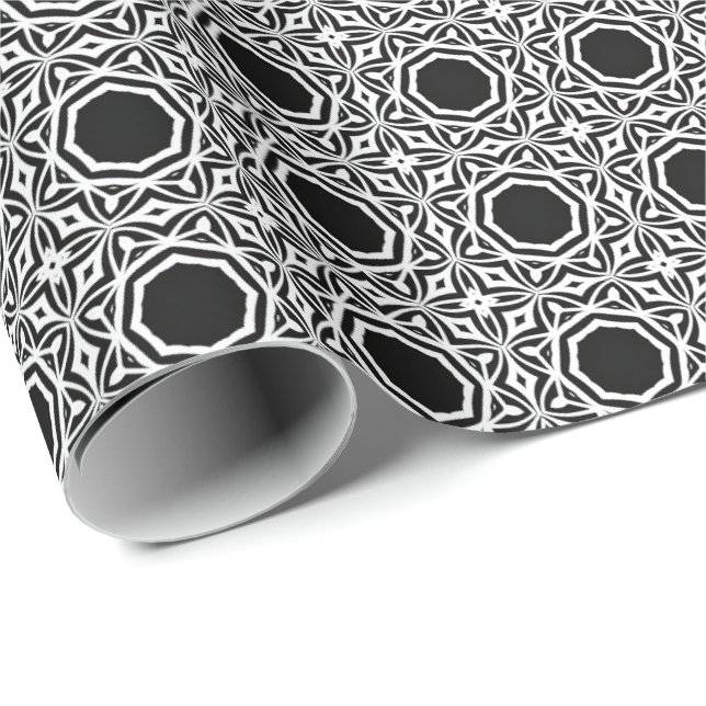 Papier Cadeau Lignes Mandala en noir et blanc Motif 1 (Coin rond)