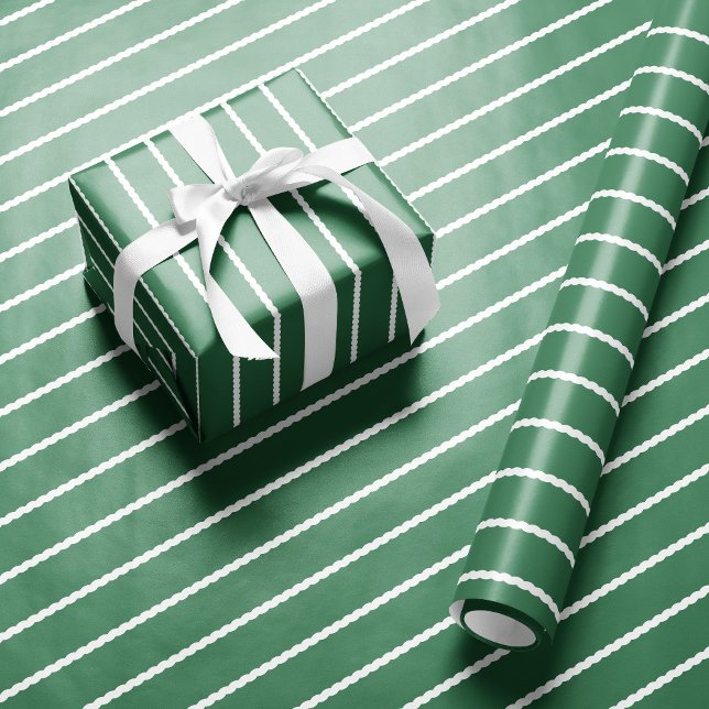 Papier Cadeau Lignes moches mignonnes vacances vert blanc simple (Créateur téléchargé)