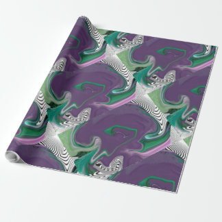 PAPIER CADEAU LIGNES MODERNES - COULEUR PURPLE VERT