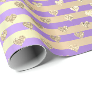 Papier Cadeau Lignes pourpre de rayures d'or de Champaigne de
