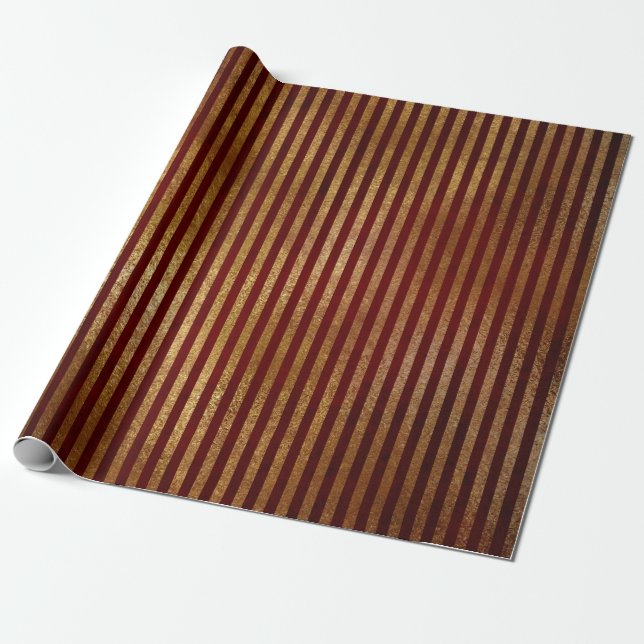 Papier Cadeau Lignes Royal Chic Golden Red Velvet (Déroulé)