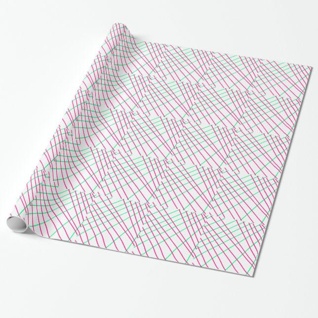 Papier Cadeau Lignes vertes roses, Art pour enfants, Peinture gé (Déroulé)