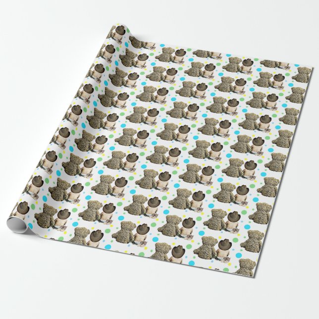Papier Cadeau Lil Cowboy et Teddy Bear Rustic Polka Dot (Déroulé)