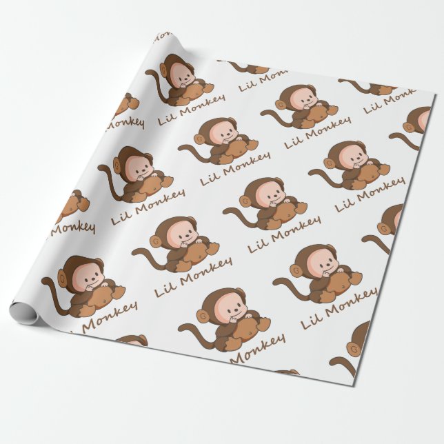 Papier Cadeau "Lil Monkey" Citation amusante Cute Baby Monkey (Déroulé)