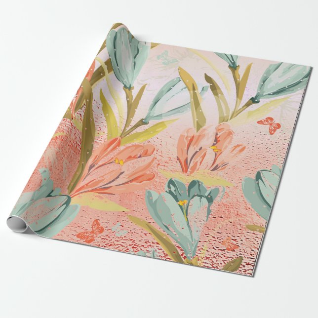 Papier Cadeau Lila Floral Rose Rose Rose Rose Rose Candy Pastel  (Déroulé)