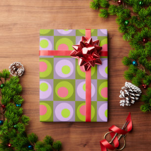 Papier Cadeau Lila Rose Vert Carré Point Géométrique Motif W