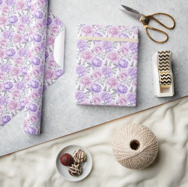 Papier Cadeau Lilac et pivoine rose Romantique Floral (Artisanat)