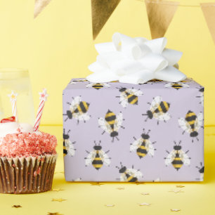 Papier Cadeau Lilac Violet Rustique Illustré Bumble Bee