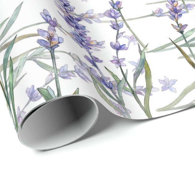 Papier Cadeau Lilas de bleu d'art d'aquarelle d'usine de fleur (Coin rond)