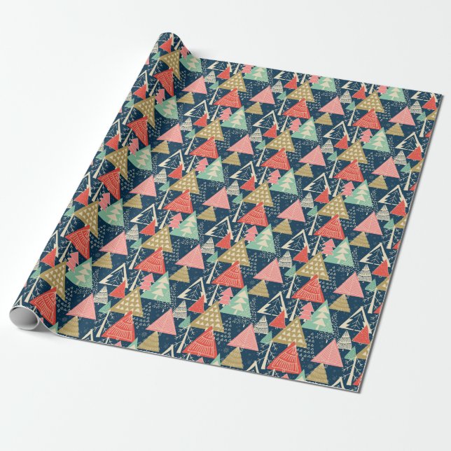 Papier Cadeau L'Illustration Festive Des Arbres De Noël. (Déroulé)