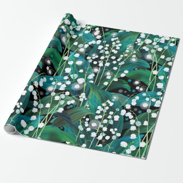 Papier Cadeau Lily de la vallée. Motif arrière - plan transparen (Déroulé)